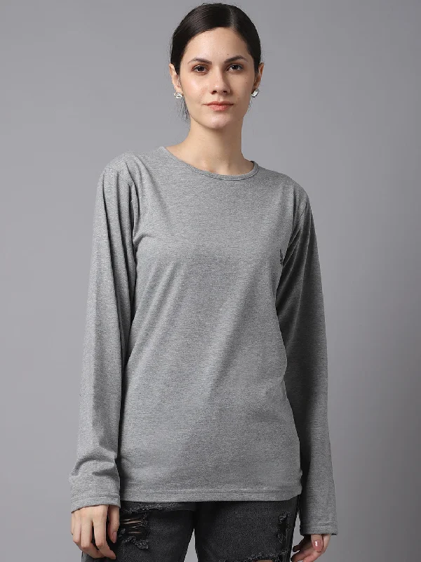 Seasonal Clearance Vimal Jonney Cotton Grey melange FullSleeve T-Shirt For Women