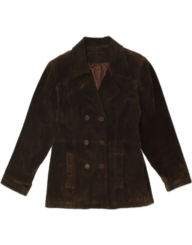 Big Discounts RABERG Womens Suede Double Breasted Coat EU 38 Medium Brown Leather