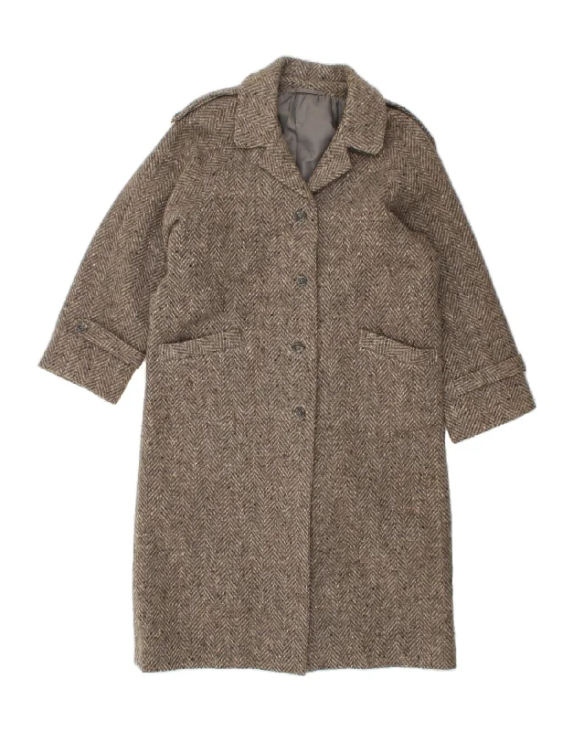 Weekend Savings Delight VINTAGE Womens Military Overcoat UK 14 Large Grey Herringbone Wool