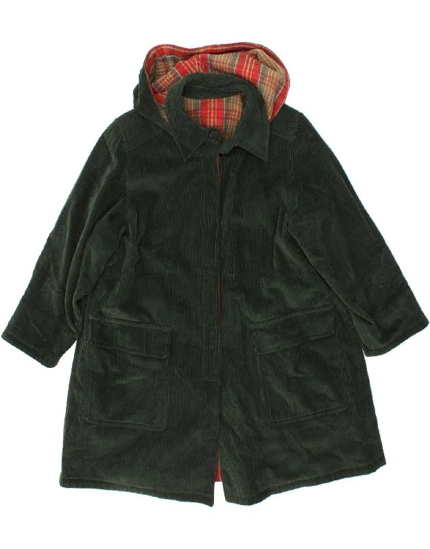 Weekend Sale: Don't Miss Out VINTAGE Womens Hooded Corduroy Overcoat EU 40 Medium Green Cotton