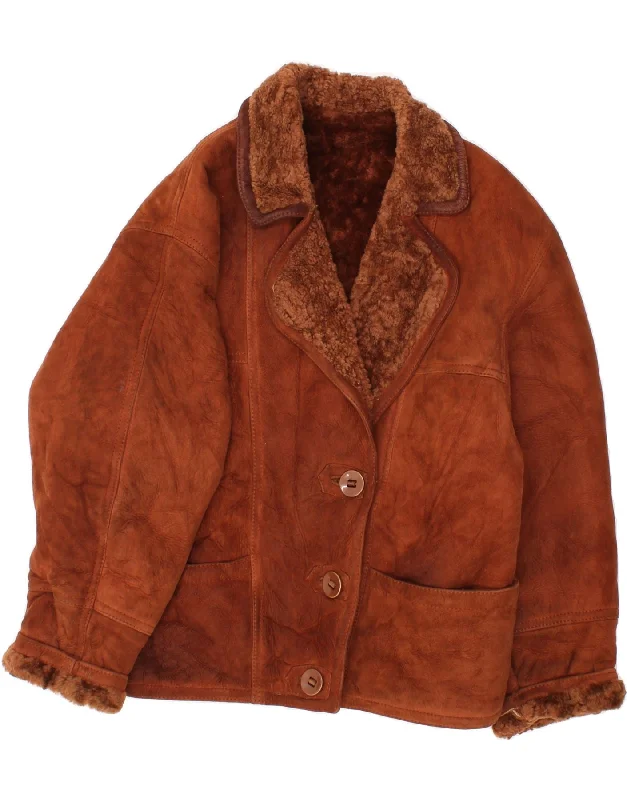 Super Discount VINTAGE Womens Shearling Jacket UK 14 Large Brown Shearling