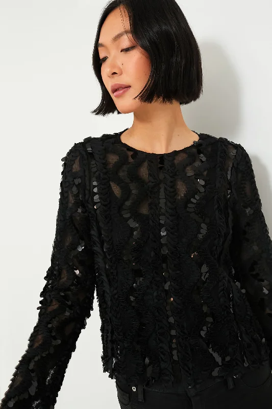 Weekend Deal Black Sheer Sequined Long Sleeve Sutton Blouse