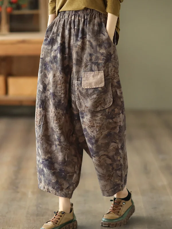 Buy More, Save More Casual Floral Patch Pocket Loose Pants Spring