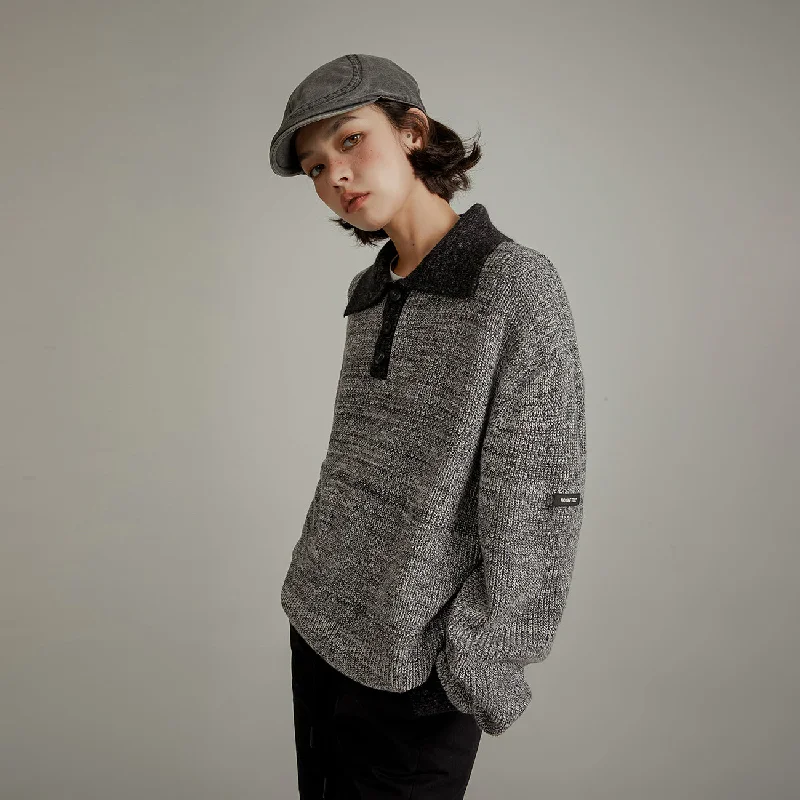 Sale Alert Polo Neck Color Combination Knit Sweater