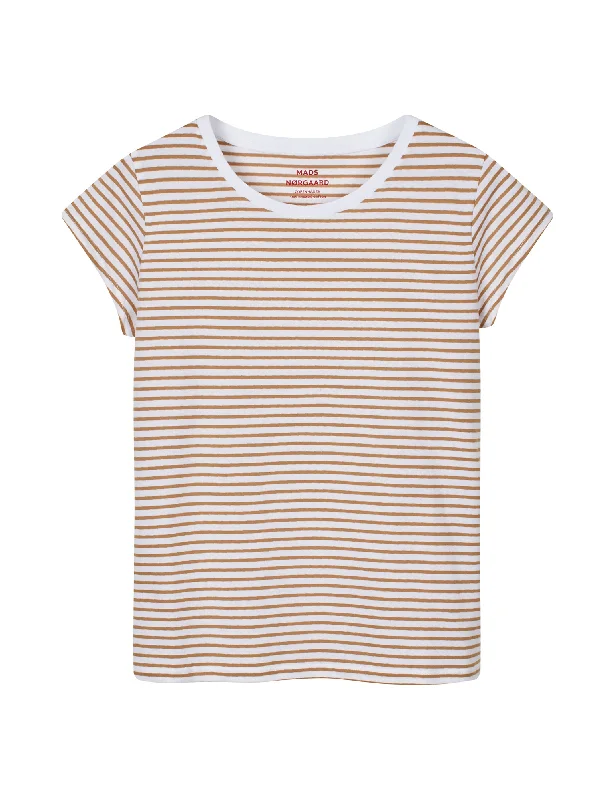 Best Deals Organic Jersey Stripe Teasy Tee FAV, Brilliant White/Tiger's Eye