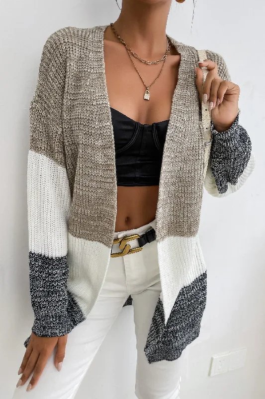 Savings Bonanza Perfee Tricolor Color Block Open Front Cardigan