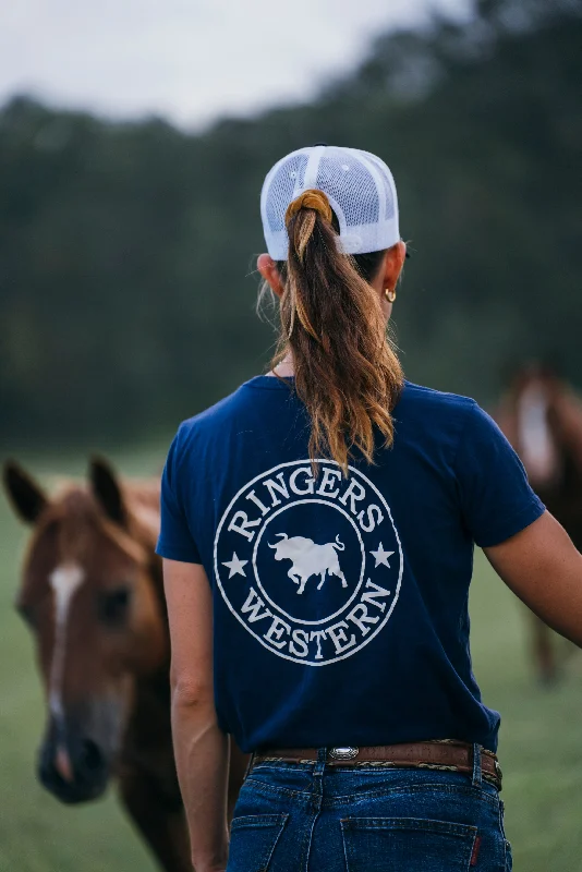 Quick Deals Signature Bull Womens Classic Fit T-Shirt - Navy/White