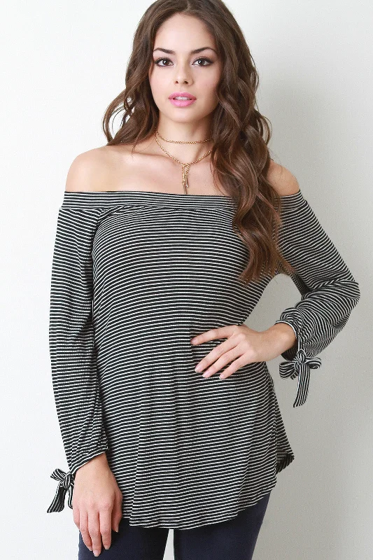 Discount Deals Ribbed Long Sleeves Bardot Top