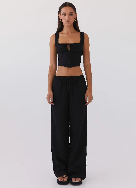 Price Meltdown Fresh Face Linen Pants - Black