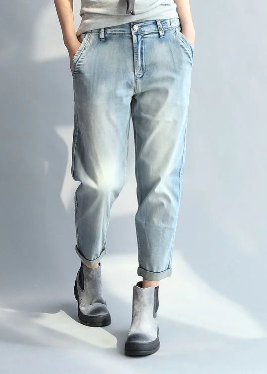 Weekend Deals That Dazzle Bohemian Light Blue High Waist Cotton Denim Pants Fall