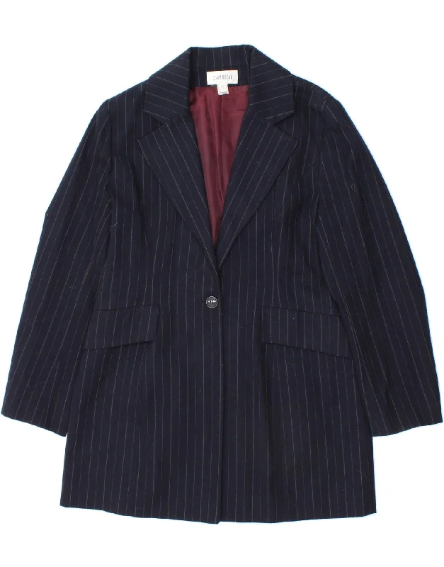 Weekend Shopping Bliss JOHN ROCHA Womens Longline Blazer Jacket UK 12 Medium Navy Blue Pinstripe
