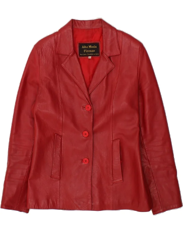 Unbeatable Deal ALTA MODA FIRENZE Womens 3 Button Blazer Jacket IT 42 Medium Red Leather