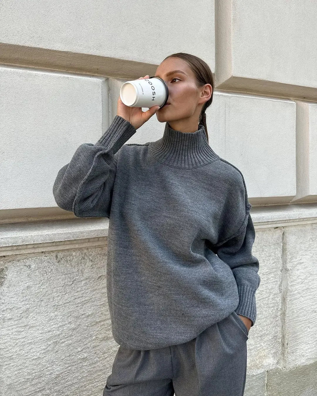 Weekend Sale: Don't Miss Out Elegant Solid Turtleneck Knitted Women Casual Long Sleeve Loose Thick Warm Sweater