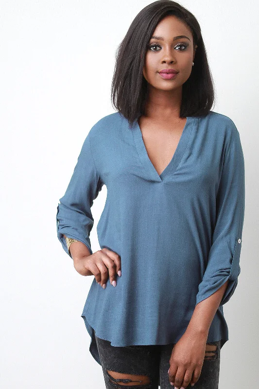 Markdowns Quart Sleeve Half Placket Blouse Top
