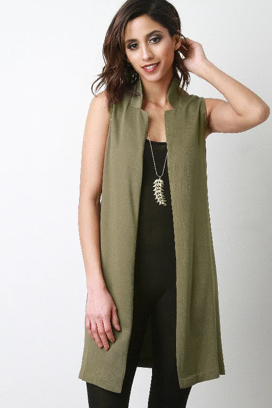 Discount Mania Open Front Notch-Collar Side Slit Vest Jacket