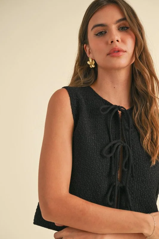 Special Discount Black Knitted Front Tie Cardigan