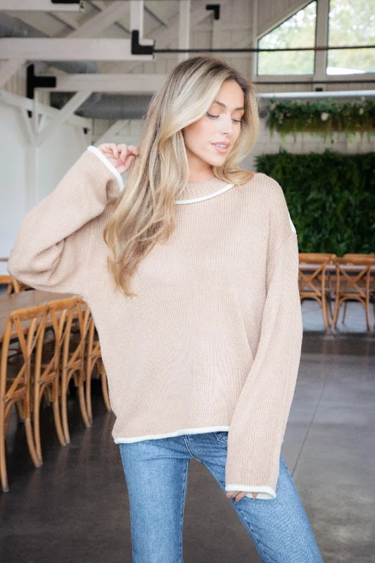 Weekend Bargains to Love Cece Contrast Detail Sweater, Natural