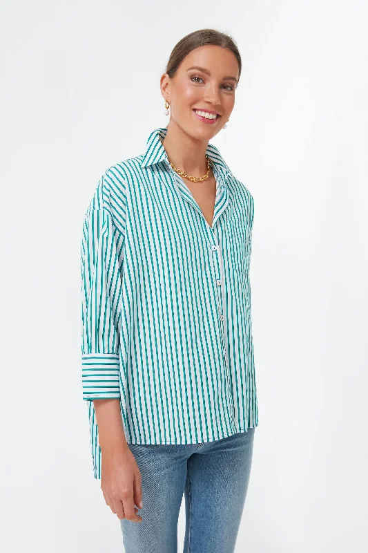 Super Sale Green Striped Adair Boyfriend Shirt