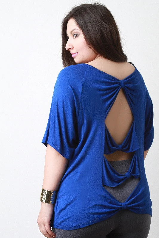Super Bargain Quadruple Bow Back Short Sleeve Cross Top