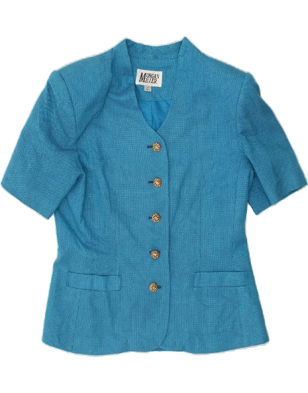Friends and Family Sale VINTAGE Womens 5 Button Short Sleeve Blazer Jacket UK 10 Small  Blue Rayon