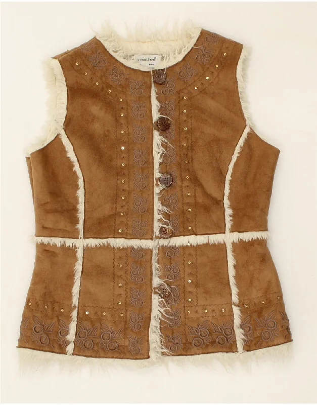 Act Fast ATMOSPHERE Womens Sherpa Gilet UK 12 Medium Brown Floral Polyester