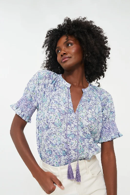 Time-Sensitive Purple and Blue Floral V-Neck Colleen Blouse