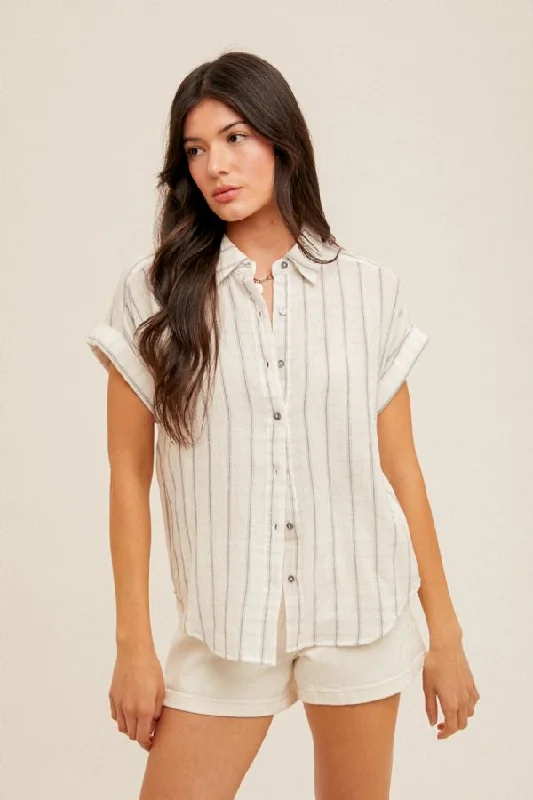 Weekend Offers That Dazzle Stripe Short Sleeve Button Down Shirt
