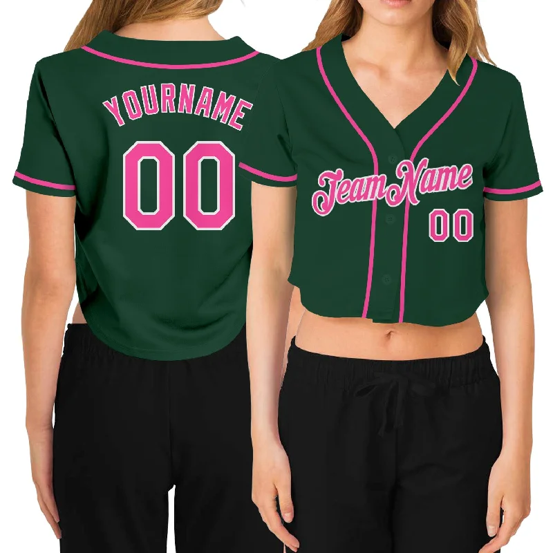 Don't Wait Custom Women's Green Pink-White V-Neck Cropped Baseball Jersey