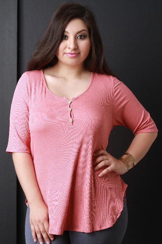 Fantastic Savings Rib Knit Button Up Henley Top