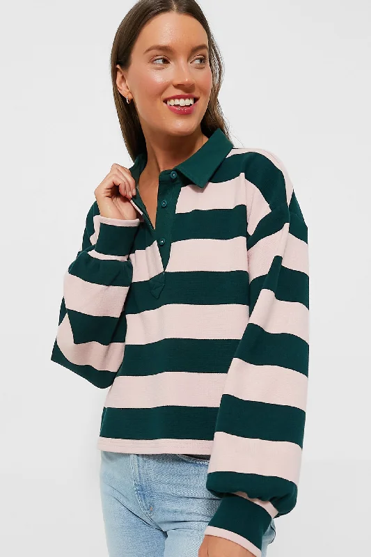 Super Discount Powder Pink Stripe Cotton Warren Rugby Shirt