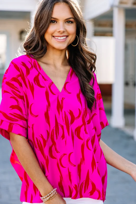 Weekend Flash Sale Ground Breaking Hot Pink Abstract Top