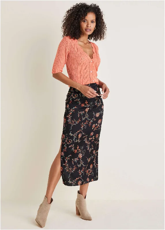 Deep Discounts Midi Slip Skirt - Gothic Roses