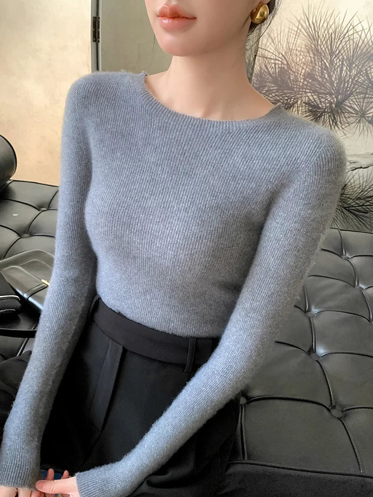 Price Drop New Fashion Women's Slim O-neck Half-Sleeve Pullover Solid Color Merino Wool Sweater