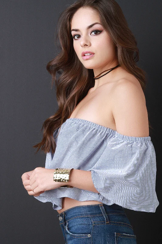 Weekend Savings Bonanza Pinstripe Bardot Crop Top