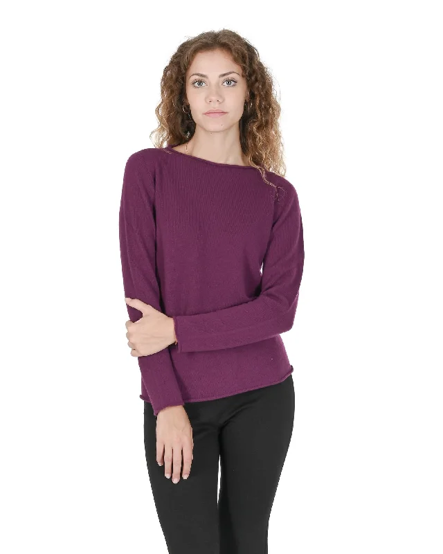 Weekend Deal Crown of Edinburgh Cashmere Women's Cashmere Boatneck Sweater in Purple - S