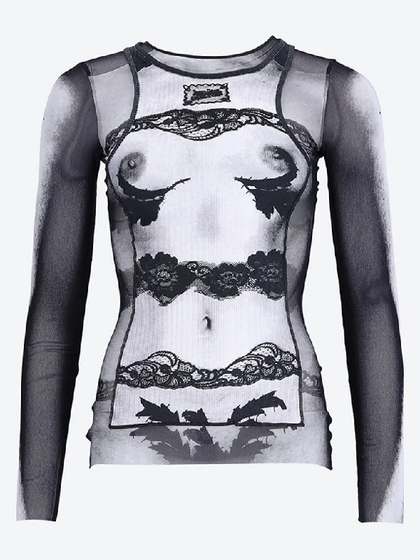 Unmissable Offer Body lace mariniere printed mesh top