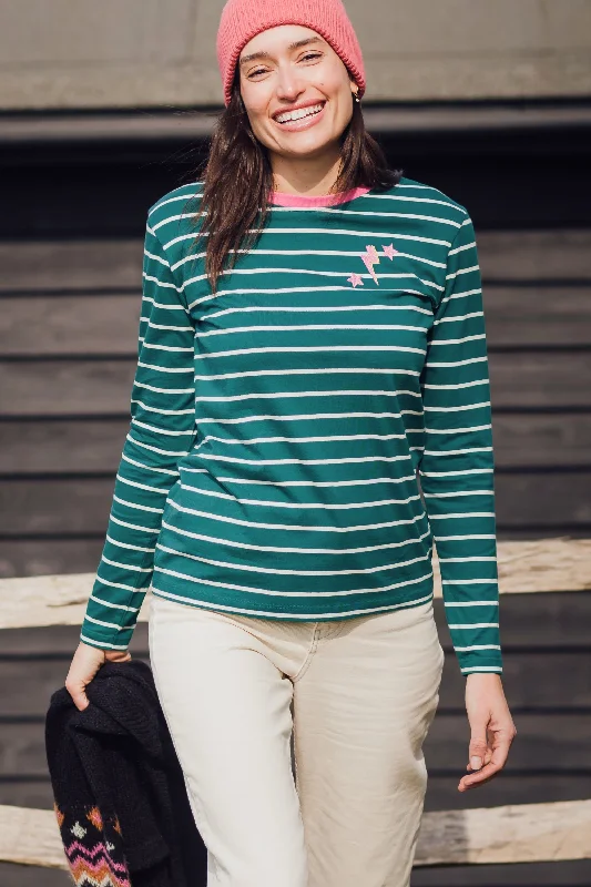 Last Chance Brunswick Jersey Top - Dark Green, Pink Lightning Star