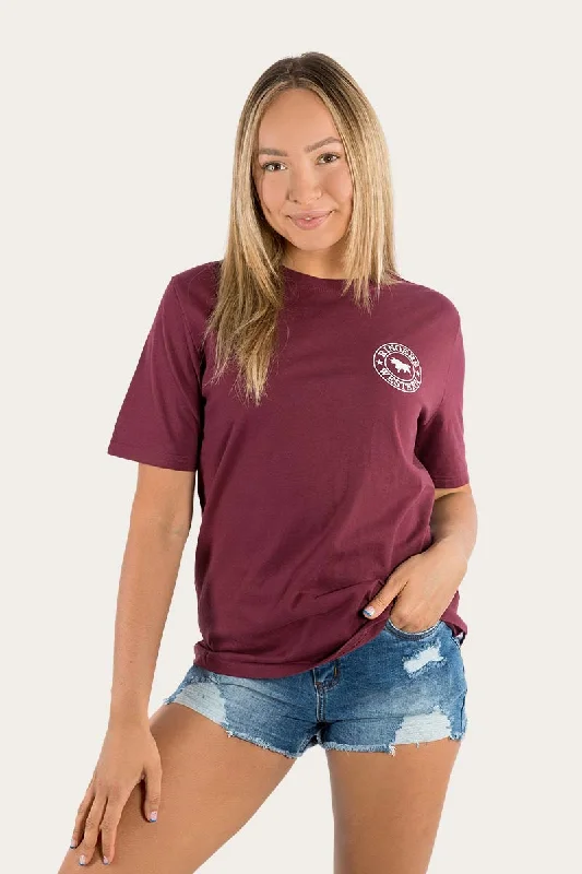 Your Weekend, Your Savings Signature Bull Womens Loose Fit T-Shirt - Burgundy/White