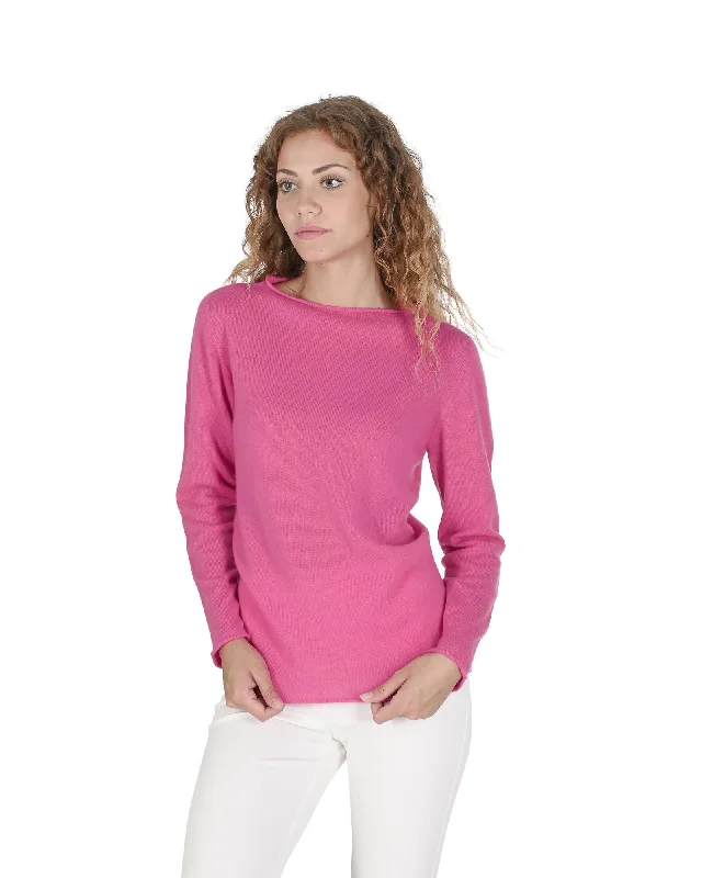 Limited Availability Crown of Edinburgh Cashmere Women's Cashmere Boatneck Sweater in Fuchsia - M