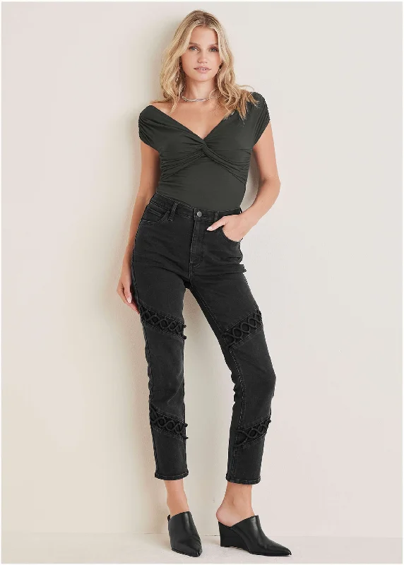 Weekend Sale: Don't Miss Out Braided Straight Leg Jeans - Black Wash