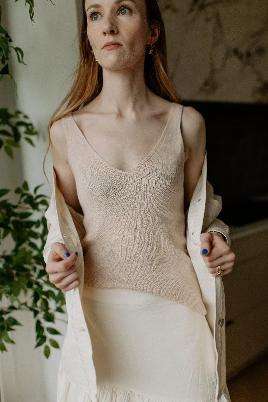Midnight Madness The Cotton Cashmere Ribbed Tank - Rose Beige