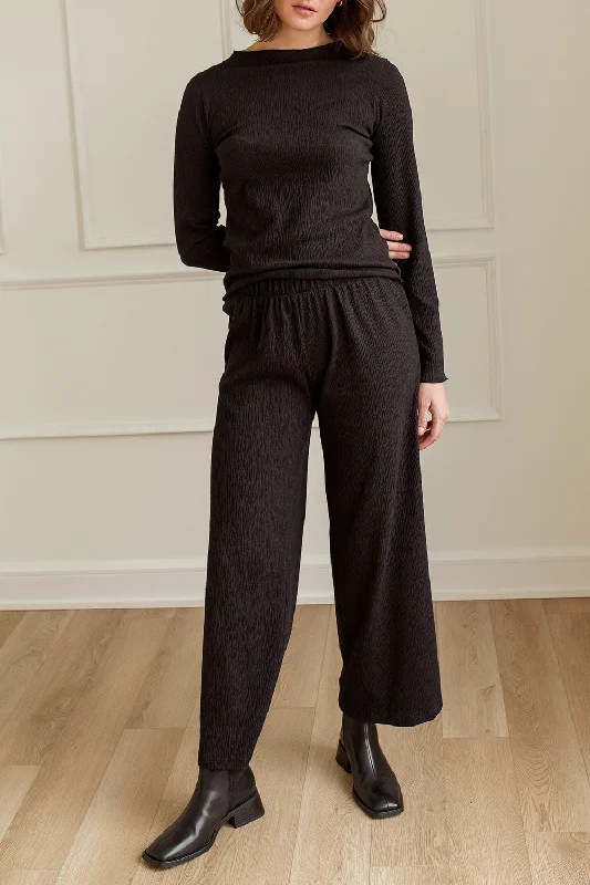 Super Bargain Norrah Black | Wrinkled Wide-Leg Pants w/ Elastic Waist
