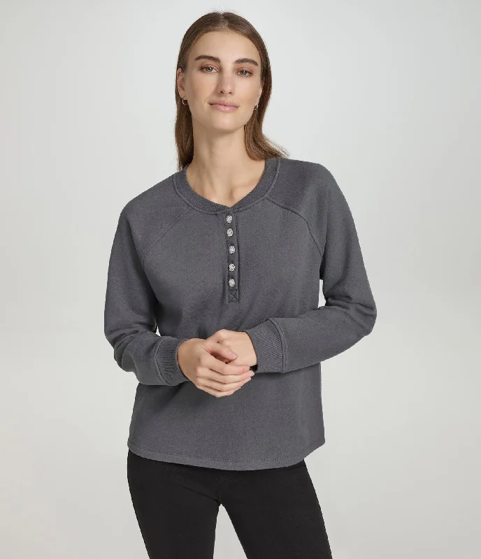 Price Smash Fleece Crewneck with Rhinestone Buttons