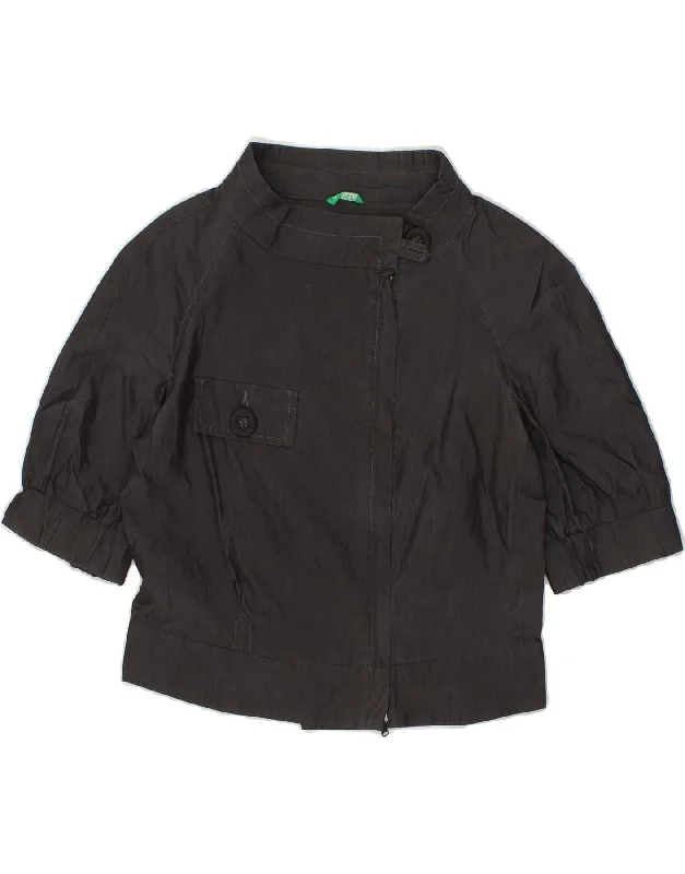 Deal Mania BENETTON Womens Short Sleeve Bomber Jacket IT 42 Medium Black Cotton