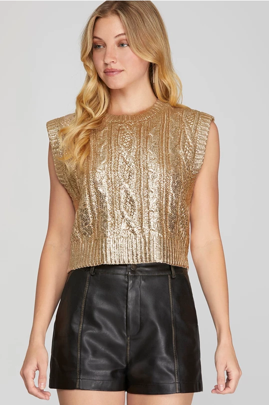 Deal of the Day Light Gold Foil Sleeveless Sweater