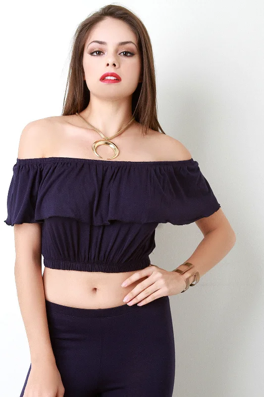 Weekend Specials to Love Off The Shoulder Ruffle Crop Top