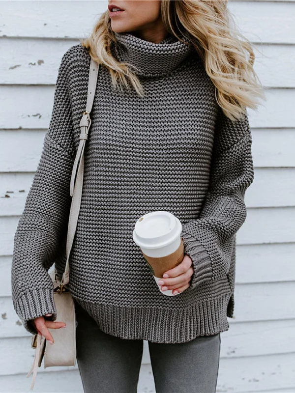 Weekend Savings Bonanza Turtleneck Dropped Shoulder Slit Sweater