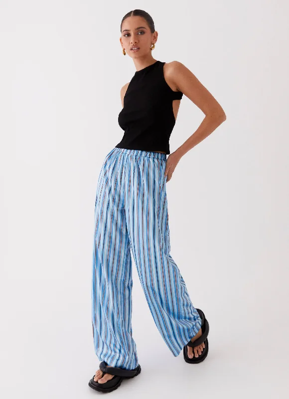 New Arrival Salta Satin Pants - Blue Stripe