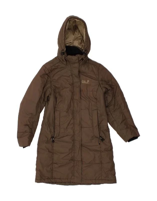 Weekend Bargains to Grab JACK WOLFSKIN Womens Hooded Windbreaker Coat UK 10 Small  Brown Polyester