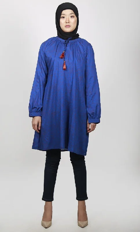 Early Access Contrast Abstract Printed Neck-Tie Tunic